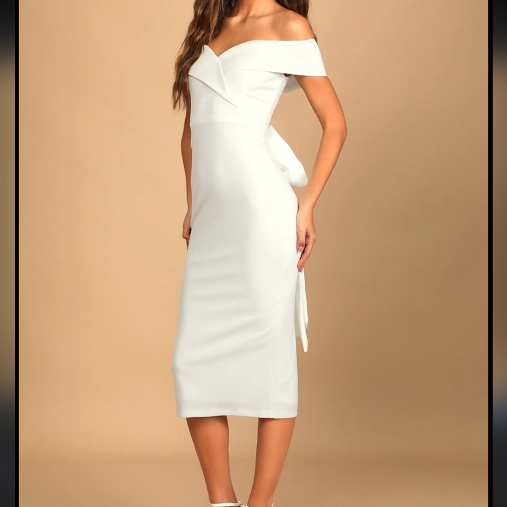 Lulu's White Off-the-Shoulder Midi Dress